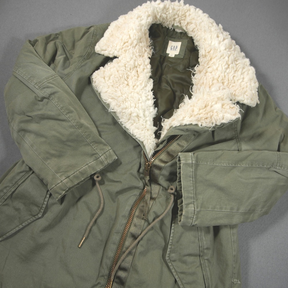 Y2K Gap Faux Shearling Collar Quilted Utility Military Field arka Women Jacket L